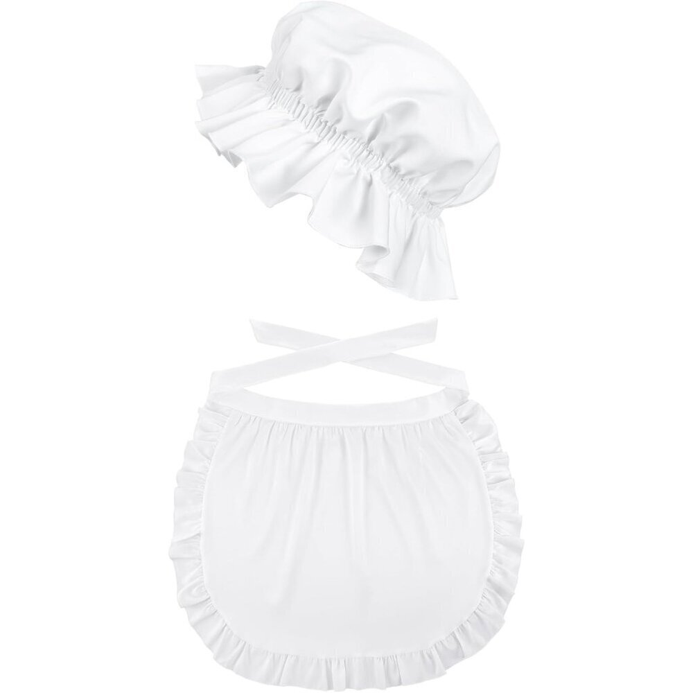Women Colonial Costume Set Cotton Apron Bonnet Maid Cosplay Vintage Accessory